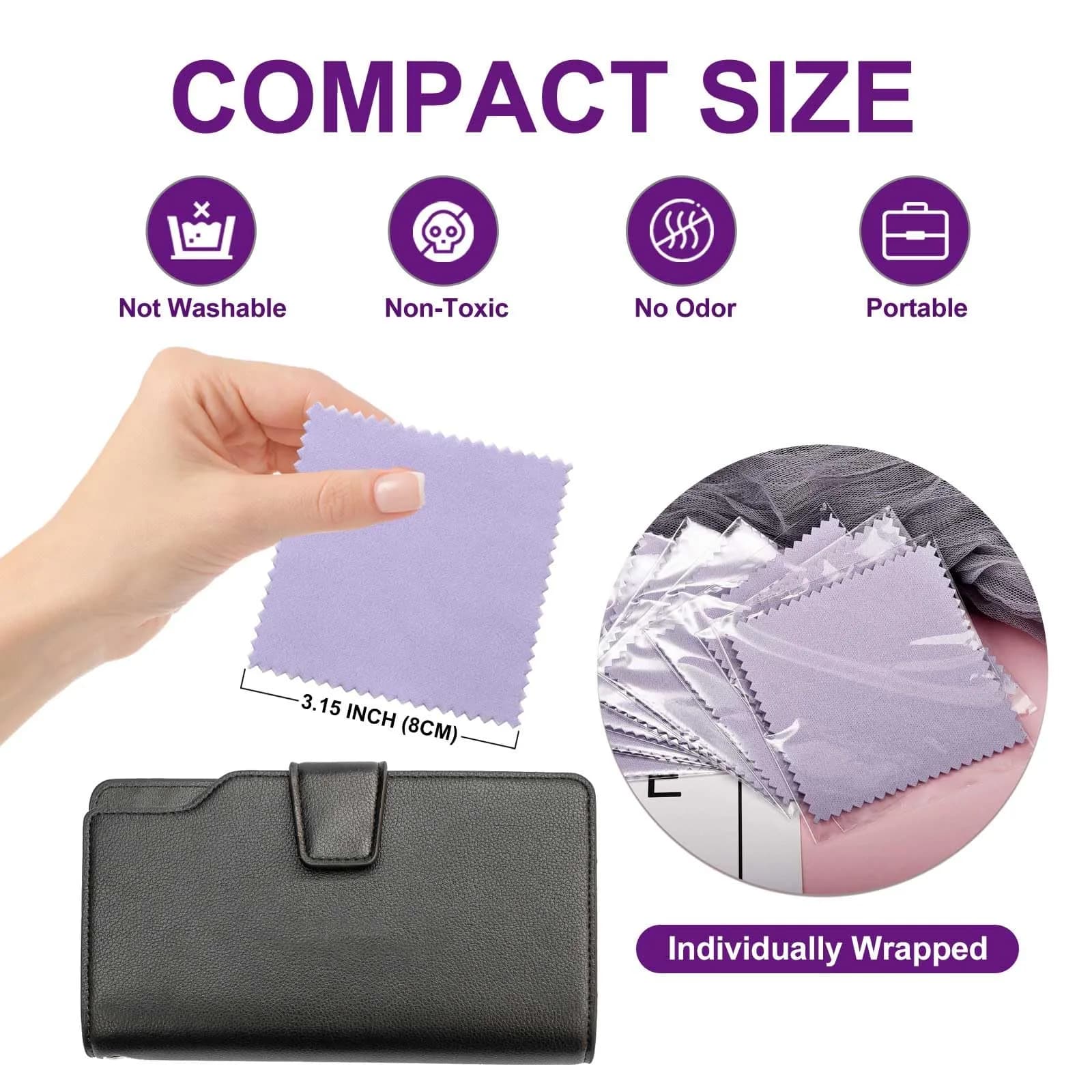 SEVENWELL Purple Jewelry Cleaning Cloths (50pcs) - Polishes Sterling Silver, Gold, Platinum - view 2
