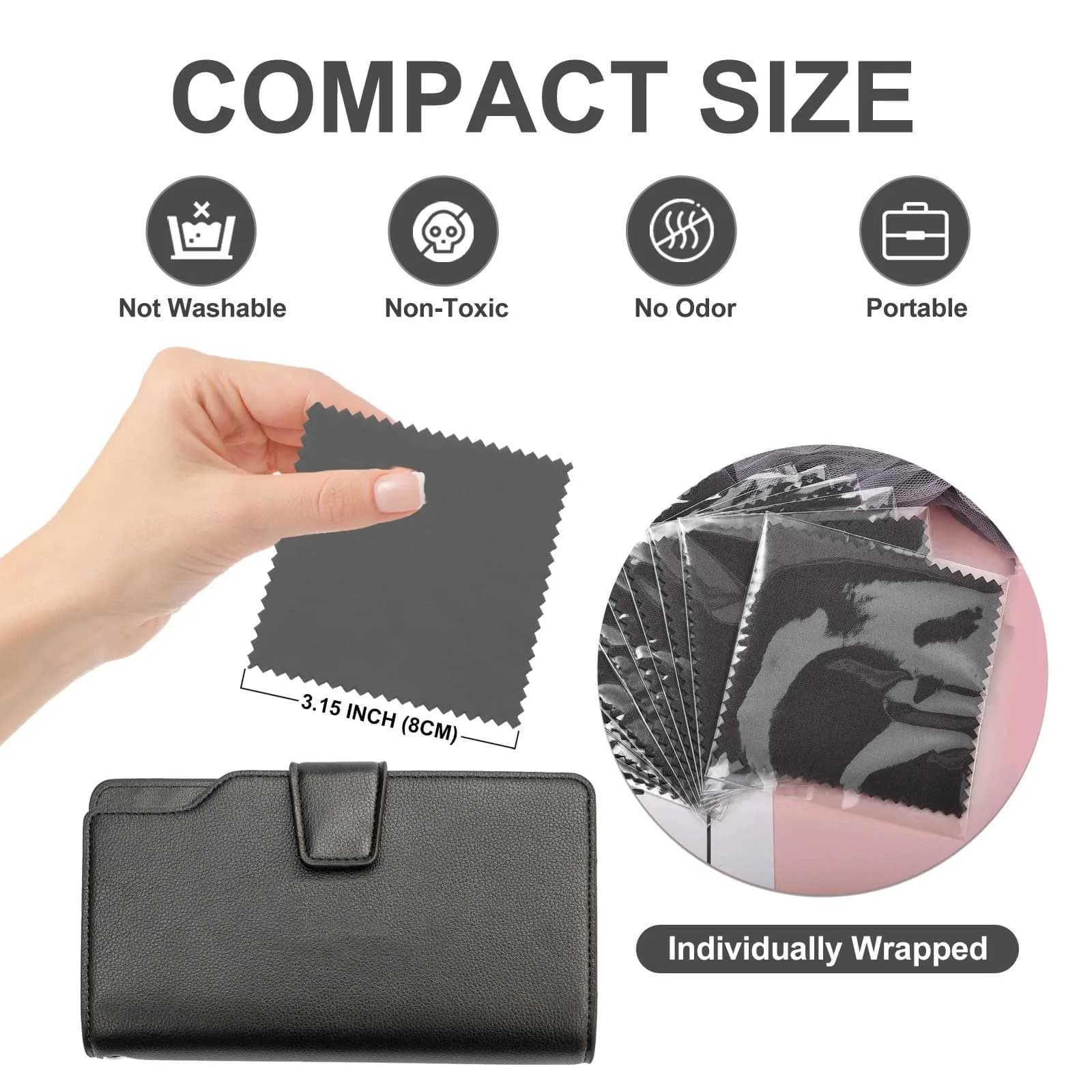 SEVENWELL Dark Gray Jewelry Cleaning Cloths (50pcs) | Polishes Sterling Silver, Gold, Platinum - view 2