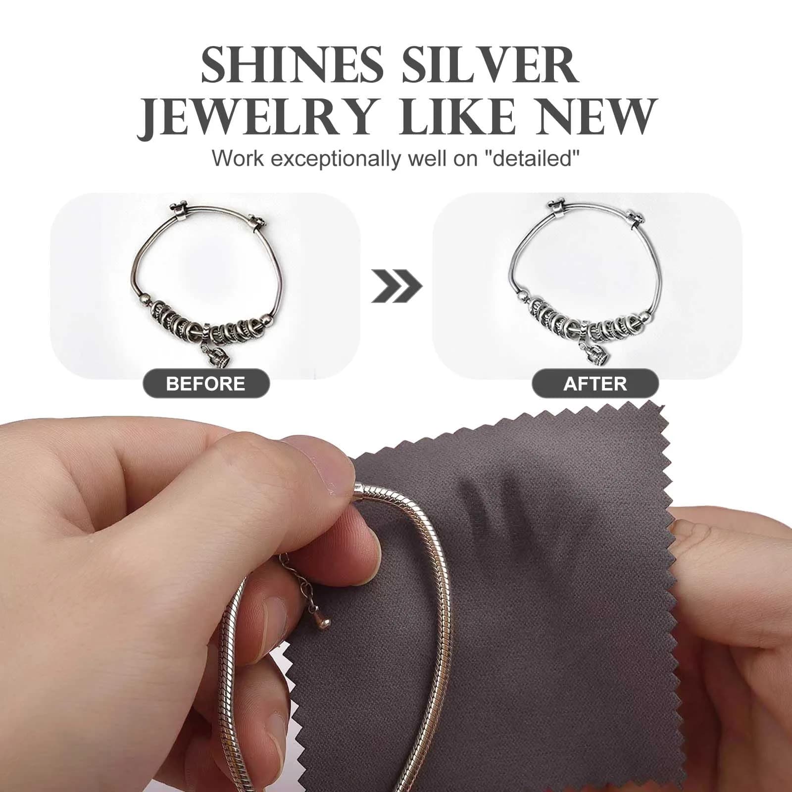SEVENWELL Dark Gray Jewelry Cleaning Cloths (50pcs) | Polishes Sterling Silver, Gold, Platinum - view 3