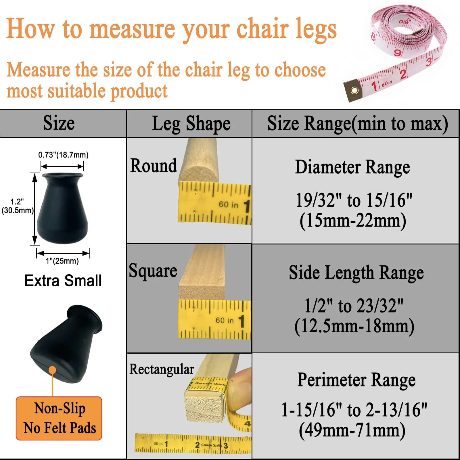 Conprasim Extra Small Silicone Chair Leg Floor Protectors 24 Pack | Prevents Scratches & Noise on Hardwood Floors - view 2