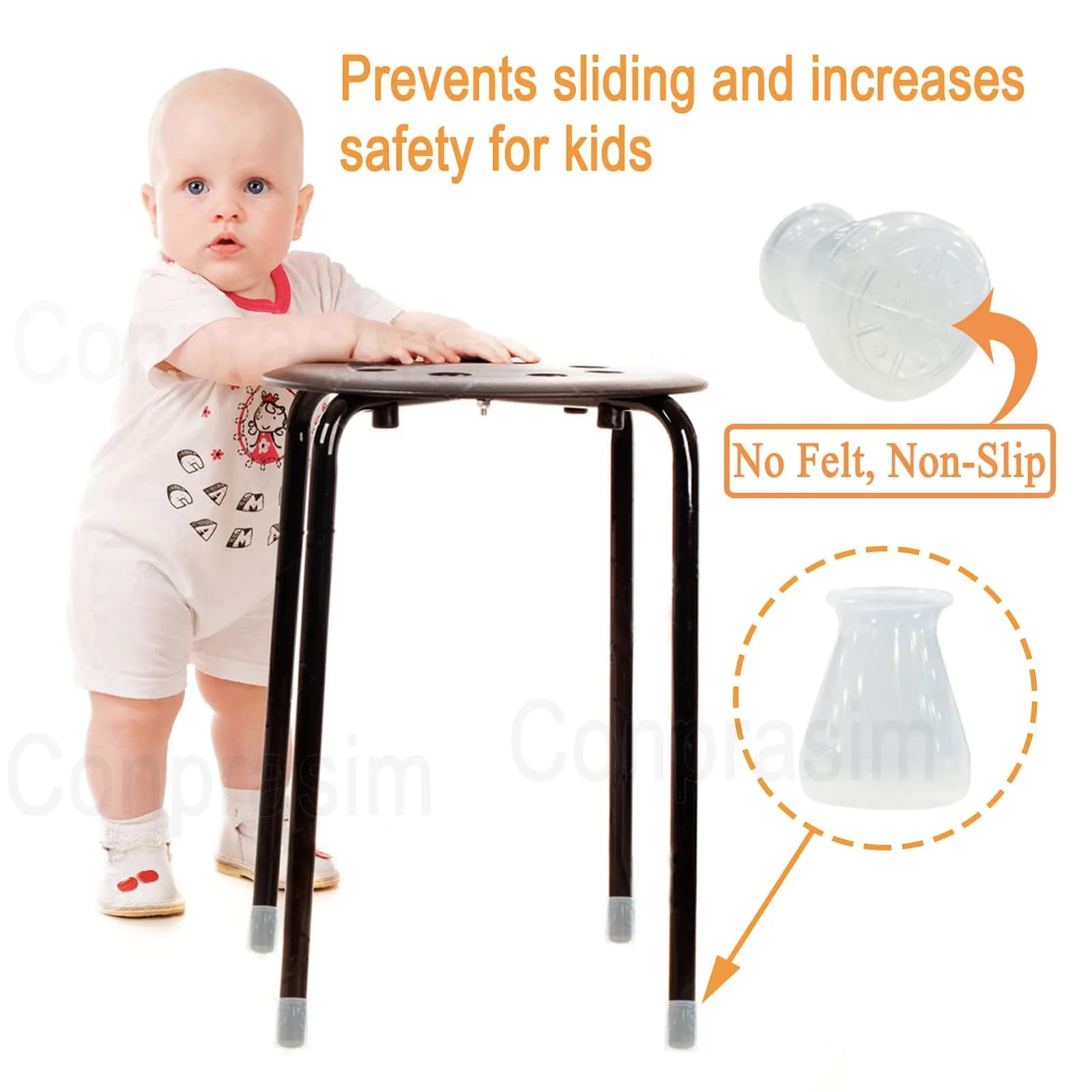 Conprasim Extra Small Silicone Chair Leg Floor Protectors 15mm (19/32"-15/16") | 24 Pack for Hardwood Floors - view 5