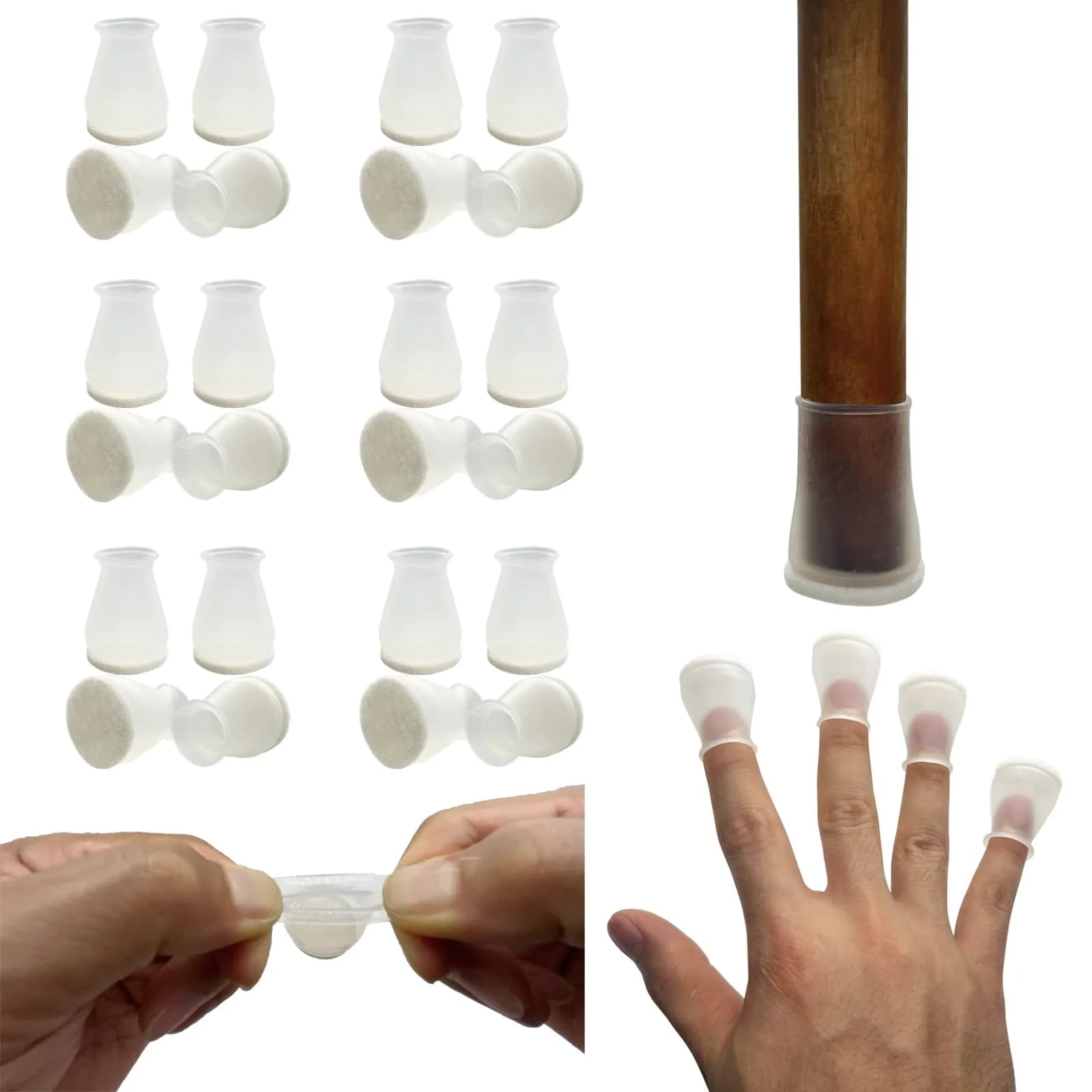 Conprasim Extra Small Silicone Chair Leg Floor Protectors with Felt | 19/32" to 15/16" Fit, 24 Pack — semi-transparent