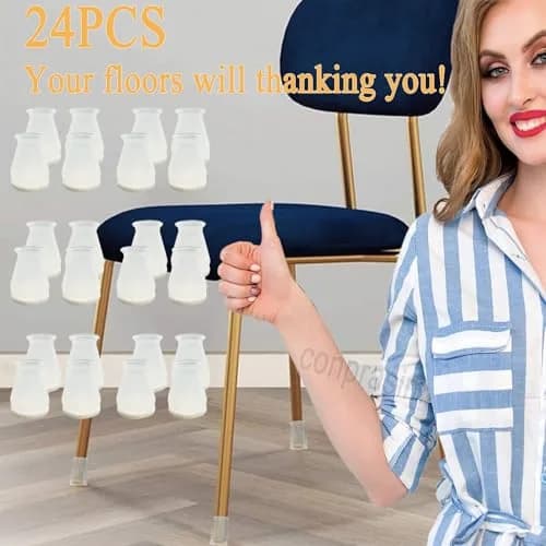 Conprasim Extra Small Silicone Chair Leg Floor Protectors with Felt | 19/32" to 15/16" Fit, 24 Pack thumbnail 7