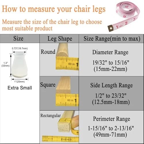 Conprasim Extra Small Silicone Chair Leg Floor Protectors with Felt | 19/32" to 15/16" Fit, 24 Pack thumbnail 3
