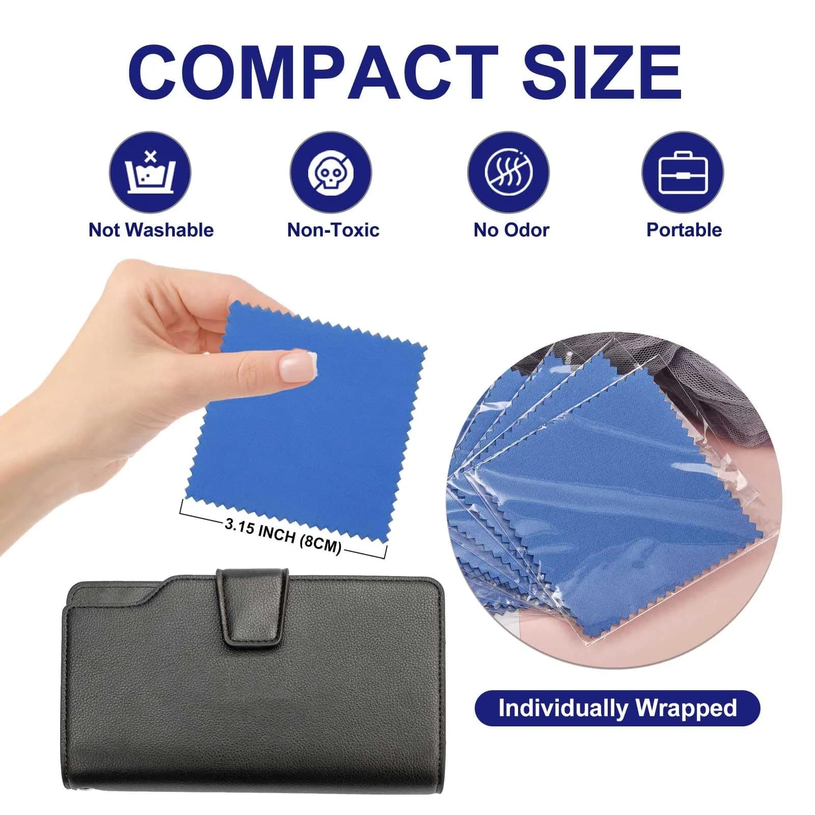 SEVENWELL Dark Blue Jewelry Cleaning Cloths (50pcs) | Polishes Sterling Silver, Gold, Platinum - view 2