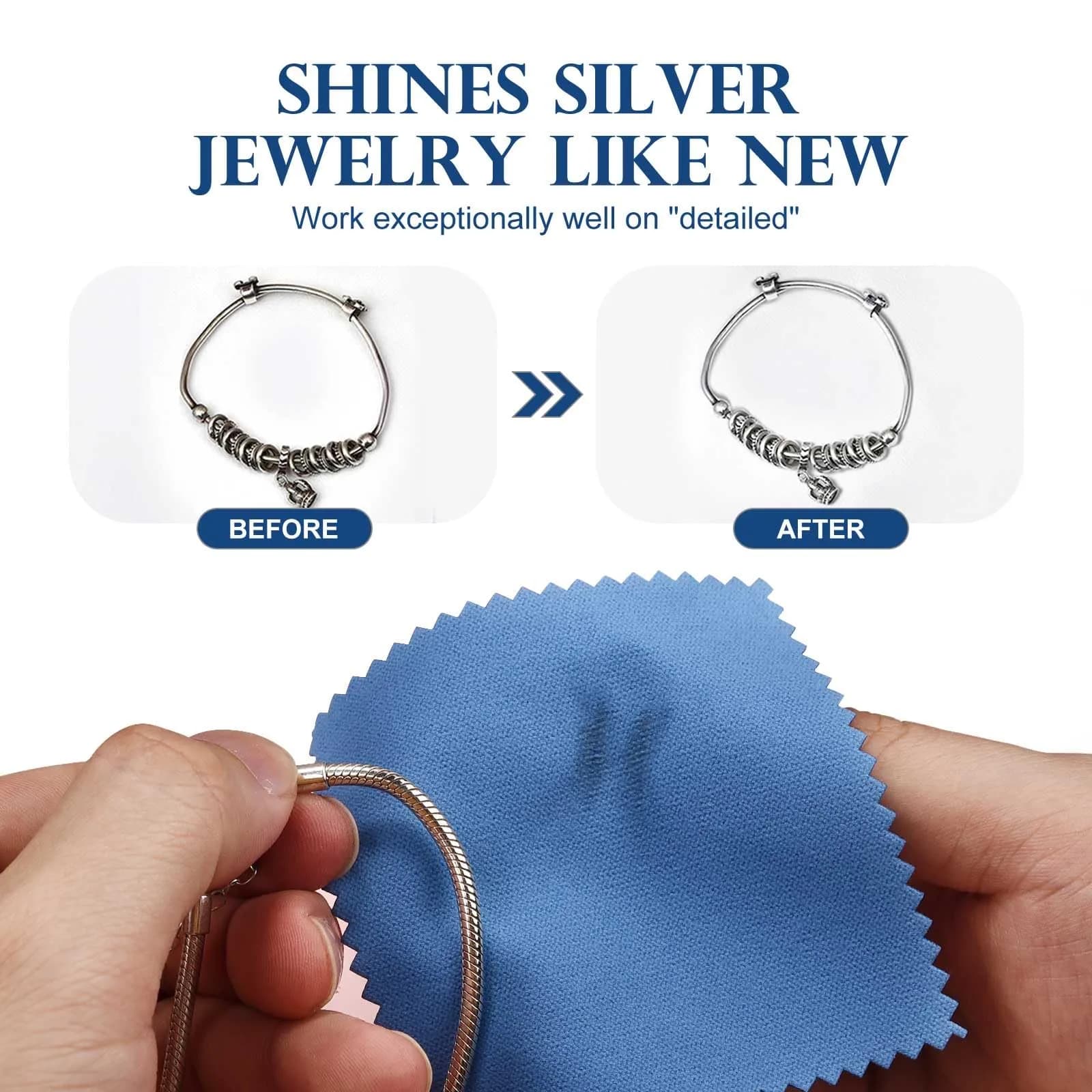SEVENWELL Dark Blue Jewelry Cleaning Cloths (50pcs) | Polishes Sterling Silver, Gold, Platinum - view 3