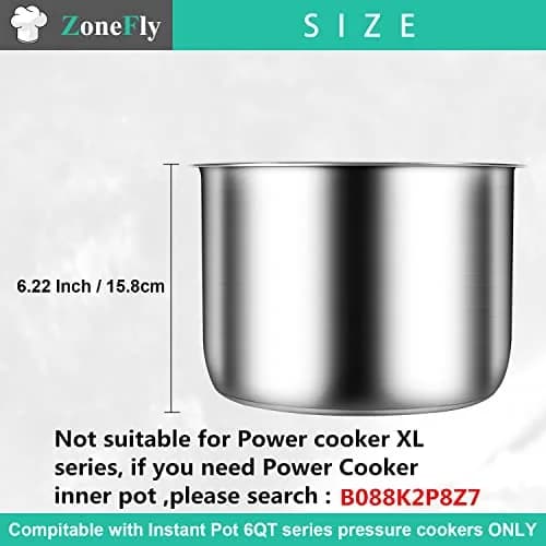 ZoneFly Stainless Steel Inner Pot & 2 Silicone Sealing Rings for Instant Pot 6 Qt | 2.27 kg (5 lb) Pot & Rings Set thumbnail 4