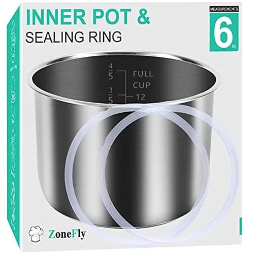 ZoneFly Stainless Steel Inner Pot & 2 Silicone Sealing Rings for Instant Pot 6 Qt | 2.27 kg (5 lb) Pot & Rings Set thumbnail 1