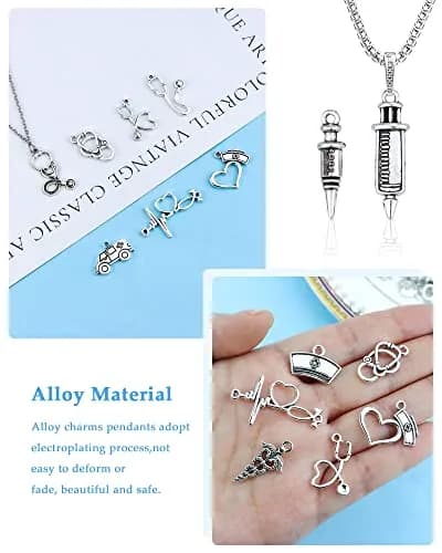 JIALEEY 72 PCS Medical Nurse Charms Mixed | Antique Silver Jewelry Making Accessories thumbnail 4