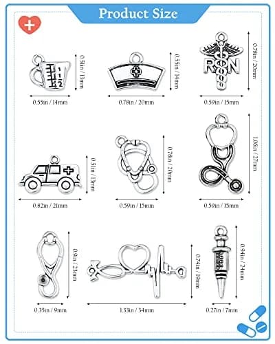 JIALEEY 72 PCS Medical Nurse Charms Mixed | Antique Silver Jewelry Making Accessories thumbnail 2