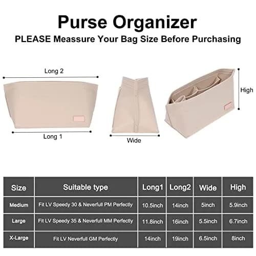 Doxo Purse Organizer Insert & Base Shaper 2pc Set, Felt Tote Bag Organizer with Zipper Pocket & Bottle Holder, 27cm (10.6") | Fits Neverfull PM & Speedy 30 thumbnail 3