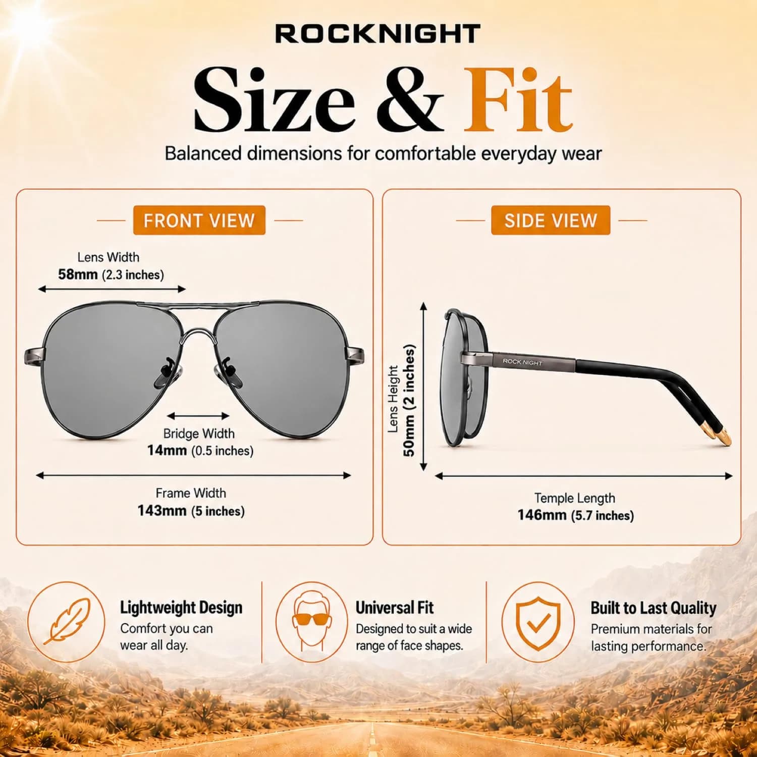 ROCKNIGHT Polarized Aviator Sunglasses Men Women UV400 Metal Frame Driving | Photochromic Lenses - view 5