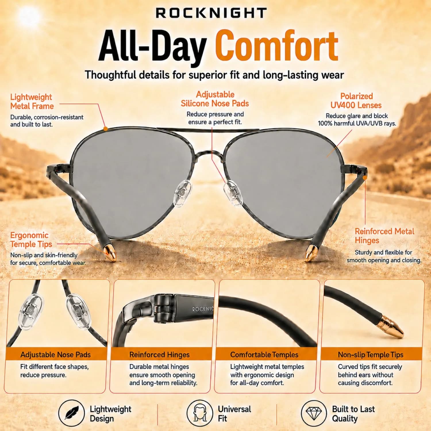 ROCKNIGHT Polarized Aviator Sunglasses Men Women UV400 Metal Frame Driving | Photochromic Lenses - view 6