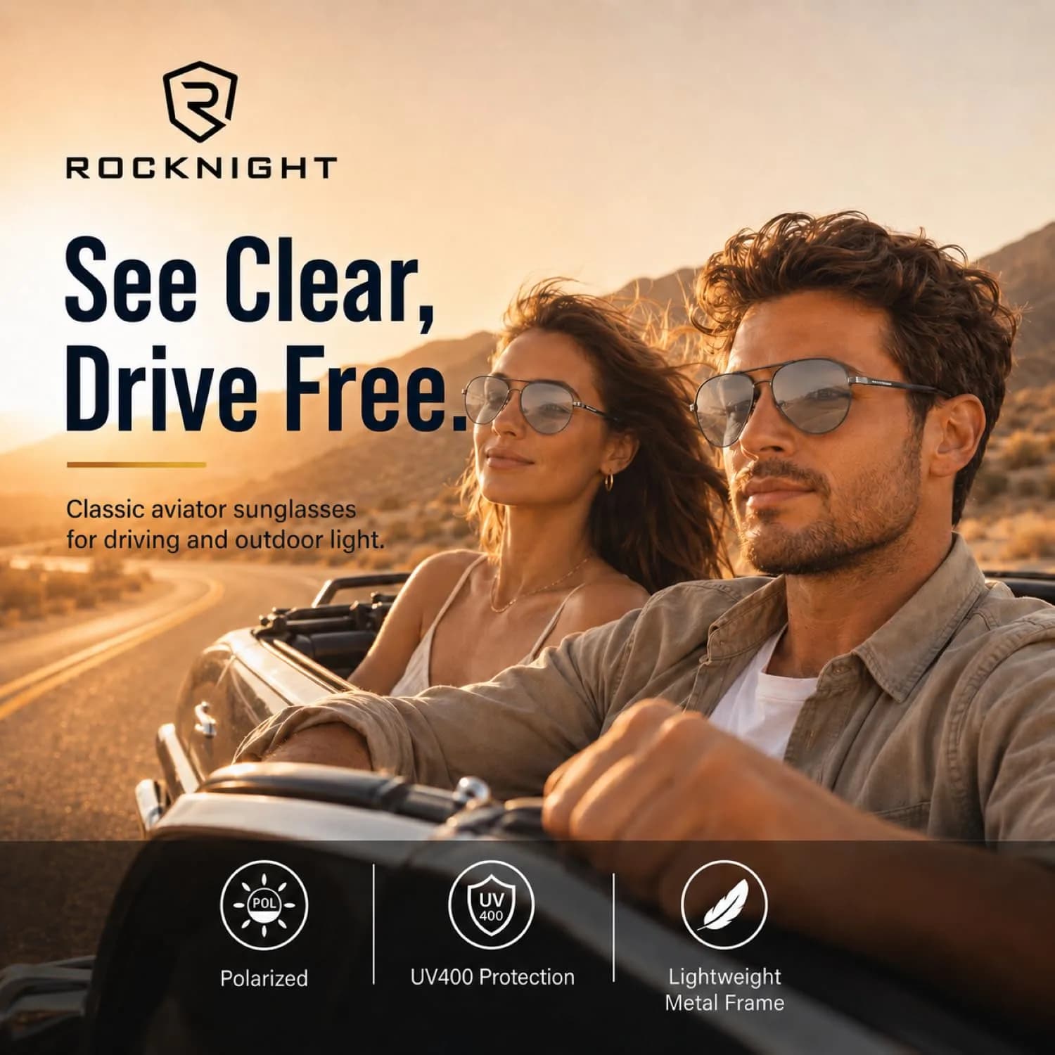ROCKNIGHT Polarized Aviator Sunglasses Men Women UV400 Metal Frame Driving | Photochromic Lenses - view 2