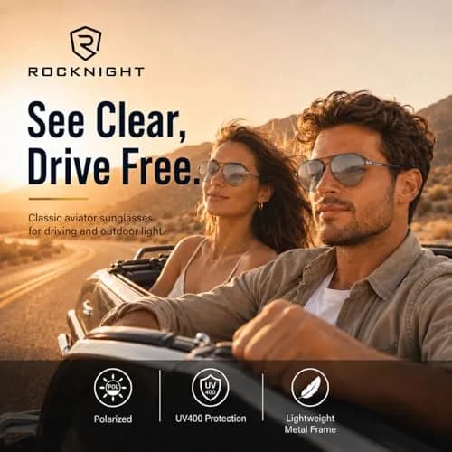 ROCKNIGHT Polarized Aviator Sunglasses Men Women UV400 Metal Frame Driving | Photochromic Lenses thumbnail 2