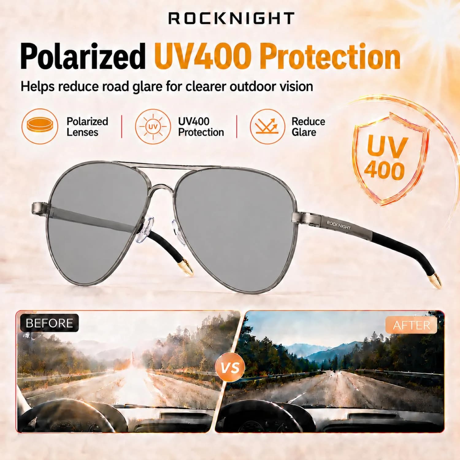 ROCKNIGHT Polarized Aviator Sunglasses Men Women UV400 Metal Frame Driving | Photochromic Lenses - view 3
