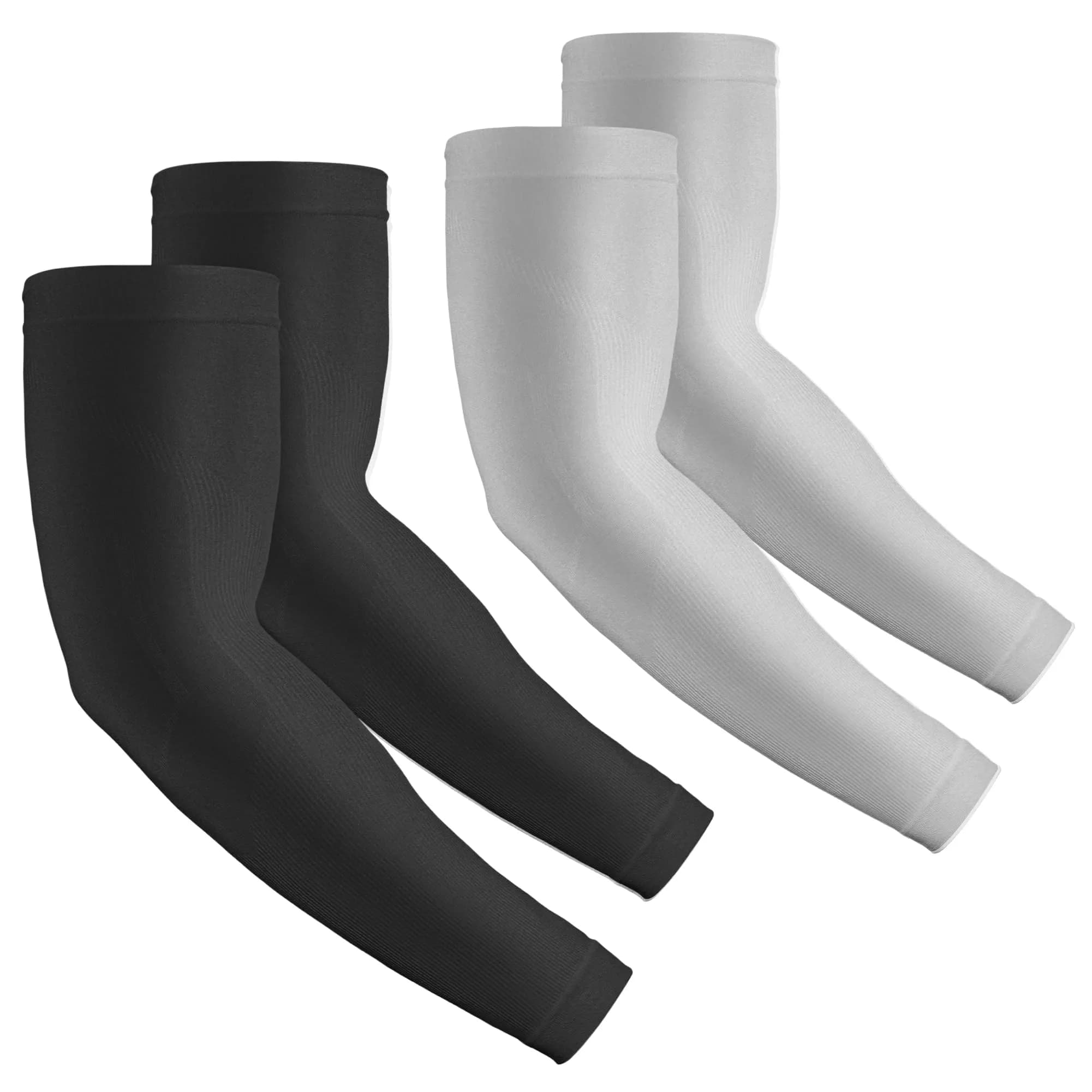 Rescoto UV Sun Protection Cooling Arm Sleeves UPF 50 | Breathable & Stretchy for Men & Women — 2 Pairs: 1 Pair Black & 1 Pair Light Gray