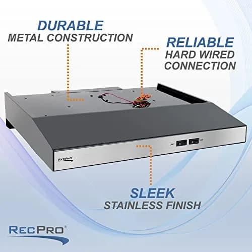 RecPro RV Range Hood Stainless Steel 53.34cm (21in) W x 48.26cm (19in) D x 8.26cm (3.25in) H | 12V DC Hard-Wired Installation with Charcoal Filter & LED Light thumbnail 4