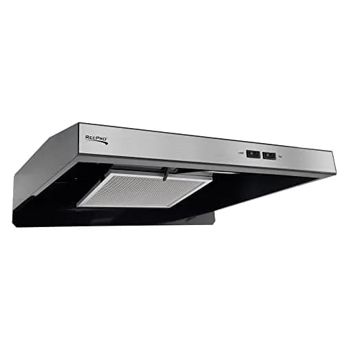 RecPro RV Range Hood Stainless Steel 53.34cm (21in) W x 48.26cm (19in) D x 8.26cm (3.25in) H | 12V DC Hard-Wired Installation with Charcoal Filter & LED Light thumbnail 2