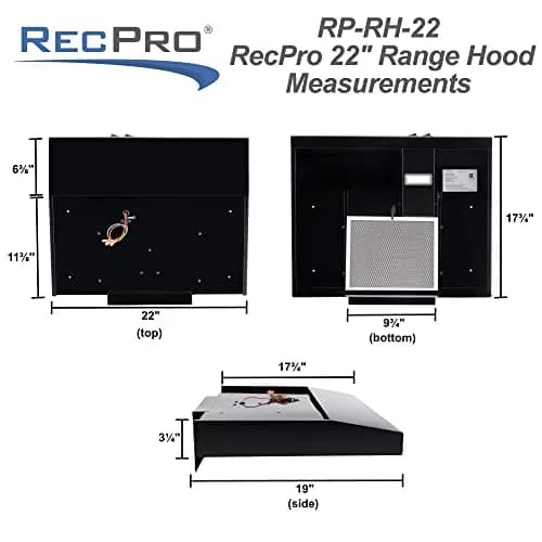 RecPro RV Range Hood Stainless Steel 53.34cm (21in) W x 48.26cm (19in) D x 8.26cm (3.25in) H | 12V DC Hard-Wired Installation with Charcoal Filter & LED Light thumbnail 3