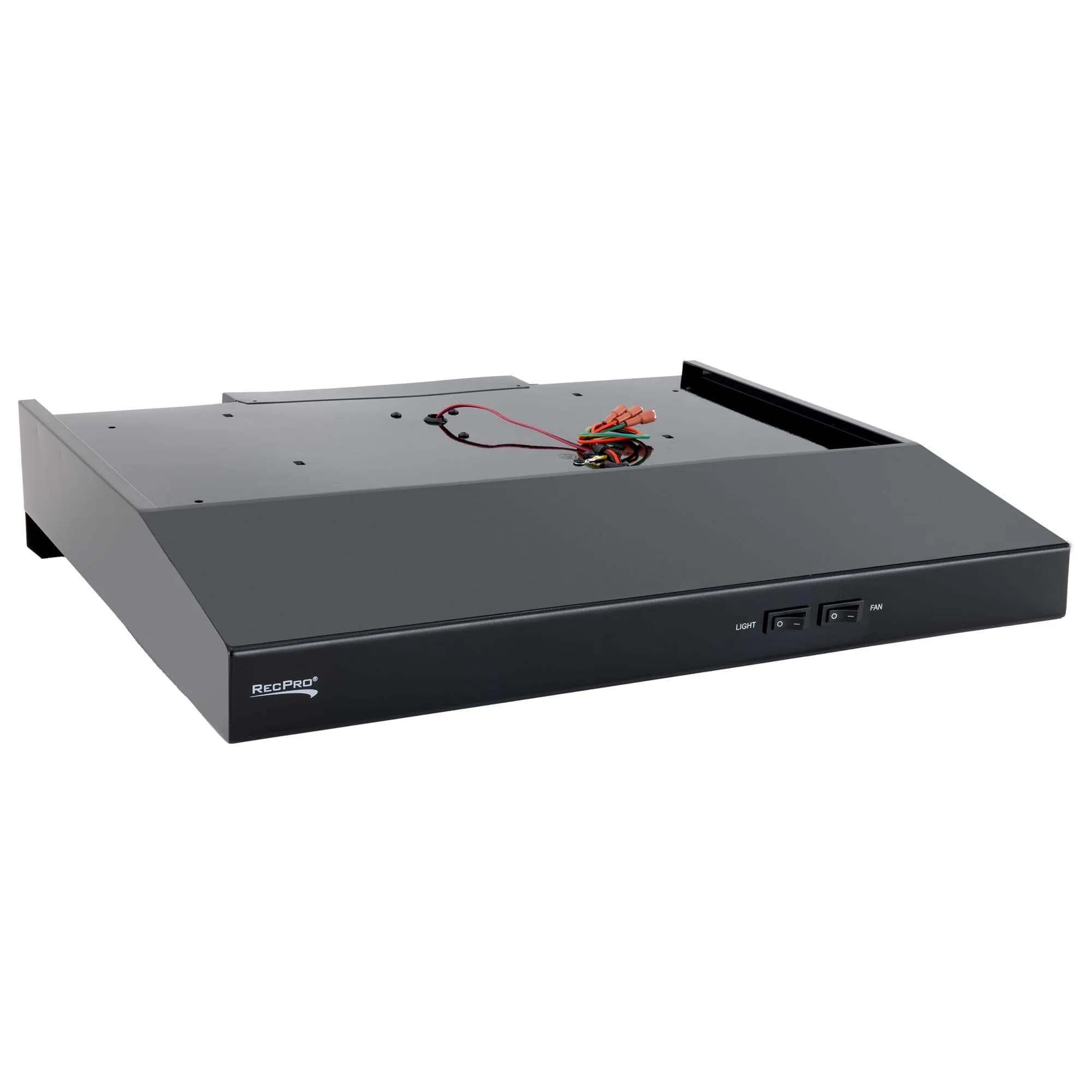 RecPro RV Range Hood Black 52.8cm (22"W x 19"D x 3 1/4"H) | 12V DC Hard-Wired Installation with Charcoal Filter & LED Light