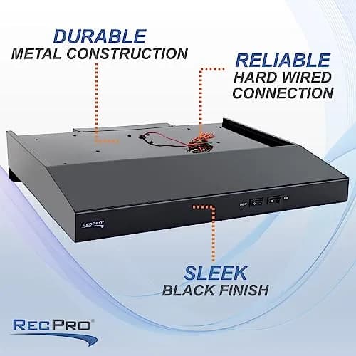 RecPro RV Range Hood Black 52.8cm (22"W x 19"D x 3 1/4"H) | 12V DC Hard-Wired Installation with Charcoal Filter & LED Light thumbnail 3