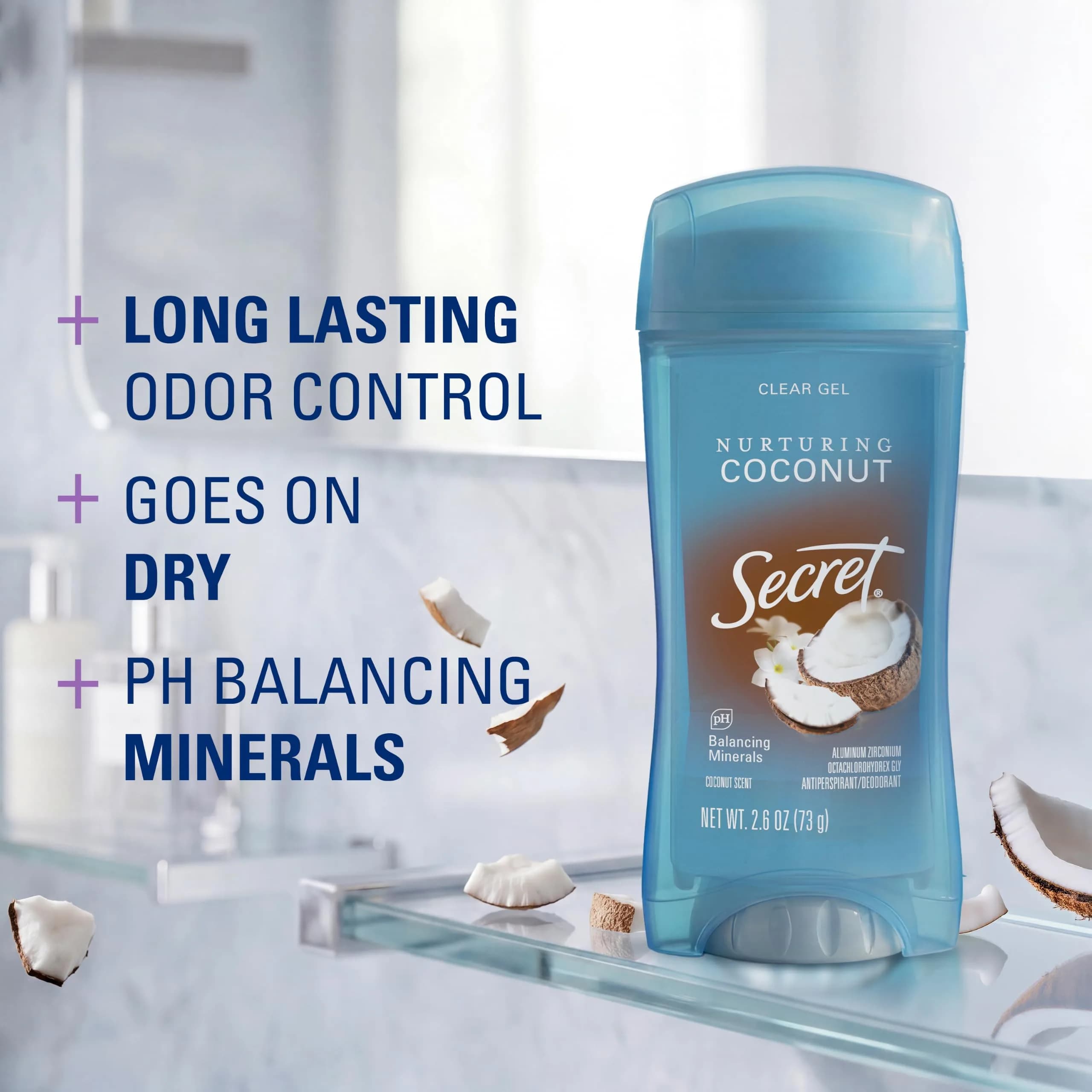 Secret Fresh Coconut Clear Gel Antiperspirant Deodorant for Women, 156g (5.2 oz) Pack of 2 | 72-Hour Breathable Odor Protection - view 2