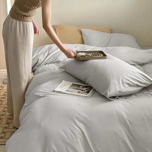 Luxlovery Silver Grey Comforter Set King | Soft Light Grey Bedding for Adults thumbnail 6