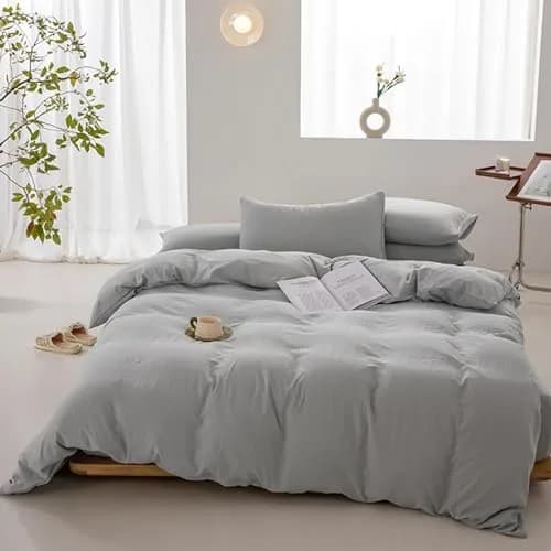Luxlovery Silver Grey Comforter Set King | Soft Light Grey Bedding for Adults thumbnail 7