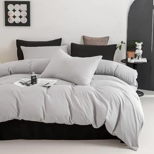Luxlovery Silver Grey Comforter Set King | Soft Light Grey Bedding for Adults thumbnail 3