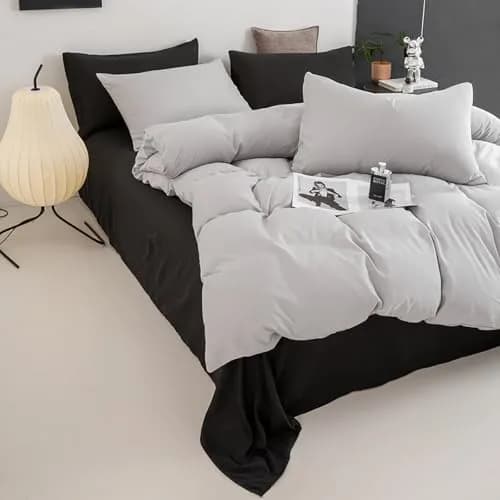 Luxlovery Silver Grey Comforter Set King | Soft Light Grey Bedding for Adults thumbnail 4