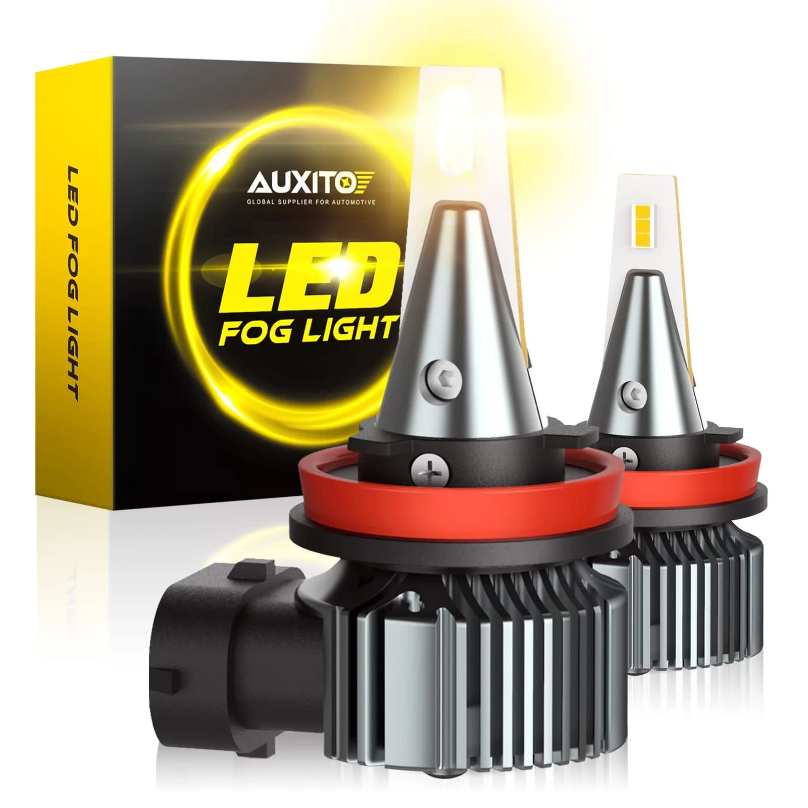 AUXITO H8 H11 H16 LED Fog Light Bulbs 2-Pack | 3000K Amber Yellow, 15W Low Power, 30000hr Lifespan — Amber Yellow