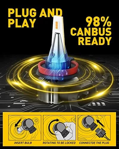 AUXITO H8 H11 H16 LED Fog Light Bulbs 2-Pack | 3000K Amber Yellow, 15W Low Power, 30000hr Lifespan thumbnail 4