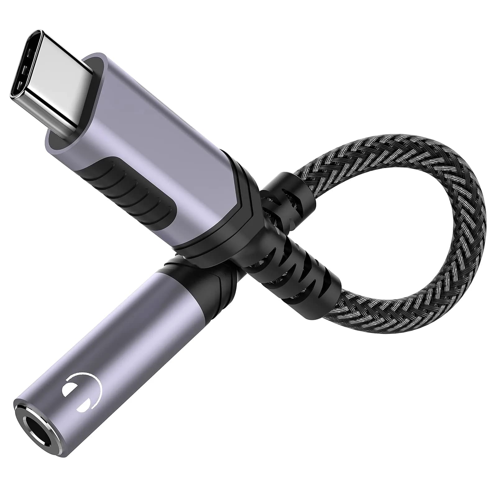 iMangoo USB C to 3.5mm Headphone Adapter | High-Quality DAC, Compact & Durable (9.6cm) — Grey
