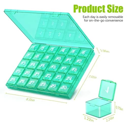 DOHIMGIO 30-Day Pill Organizer Box with Large Compartments | Easy Open Green Case for Vitamins & Medicine thumbnail 7
