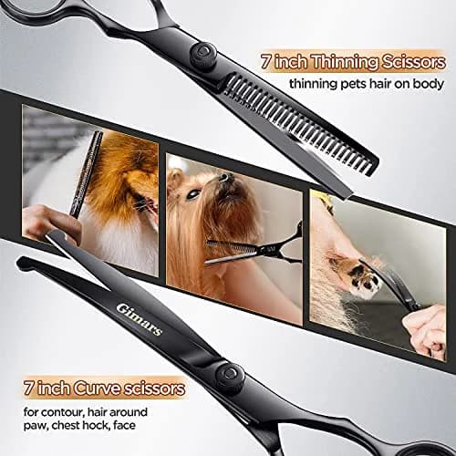 Gimars 7inch Professional 4CR Stainless Steel 6 in 1 Grooming Scissors for Dogs with Safety Round Tip | Heavy Duty Titanium Coated Pet Grooming Shears thumbnail 4