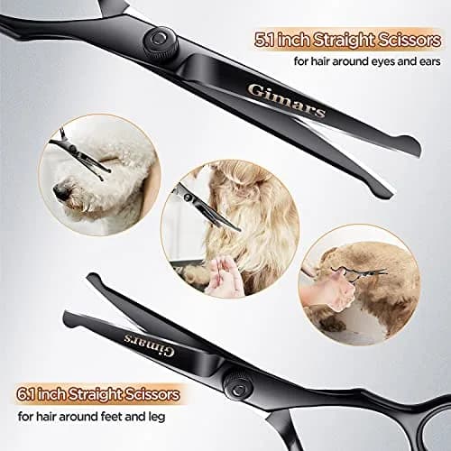 Gimars 7inch Professional 4CR Stainless Steel 6 in 1 Grooming Scissors for Dogs with Safety Round Tip | Heavy Duty Titanium Coated Pet Grooming Shears thumbnail 5