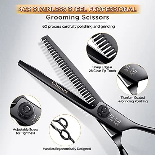 Gimars 7inch Professional 4CR Stainless Steel 6 in 1 Grooming Scissors for Dogs with Safety Round Tip | Heavy Duty Titanium Coated Pet Grooming Shears thumbnail 2