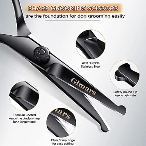 Gimars 7inch Professional 4CR Stainless Steel 6 in 1 Grooming Scissors for Dogs with Safety Round Tip | Heavy Duty Titanium Coated Pet Grooming Shears thumbnail 3