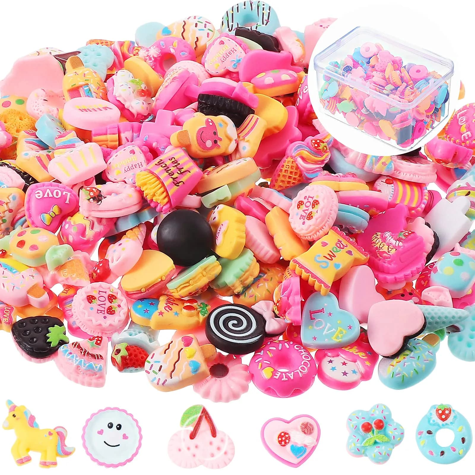 Sumind 200 Pcs Craft Beads Ice Cream Resin Charms | DIY Scrapbooking & Crafts with Bright Colors - main product image