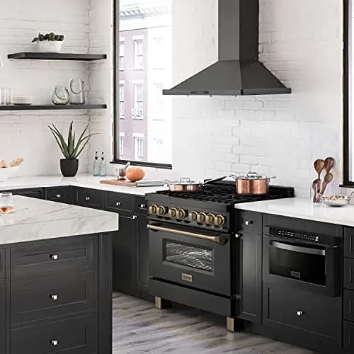 ZLINE Autograph Edition 36 in. 4.6 cu. ft. Dual Fuel Range with 6 Burner Gas Cooktop and Electric Convection Oven in Black Stainless Steel and Champagne Bronze Accents thumbnail 6