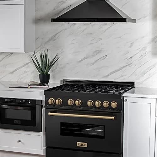 ZLINE Autograph Edition 36 in. 4.6 cu. ft. Dual Fuel Range with 6 Burner Gas Cooktop and Electric Convection Oven in Black Stainless Steel and Champagne Bronze Accents thumbnail 7