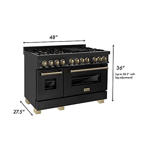 ZLINE Autograph Edition 36 in. 4.6 cu. ft. Dual Fuel Range with 6 Burner Gas Cooktop and Electric Convection Oven in Black Stainless Steel and Champagne Bronze Accents thumbnail 3