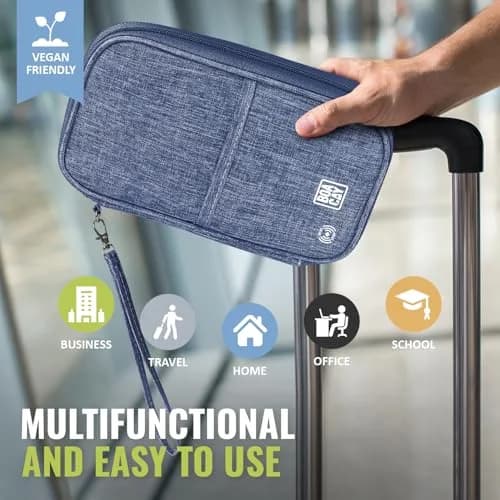 BOACAY RFID Blocking Travel Document Organizer with Wristlet, Family Passport Holder & Wallet 13cm x 22.5cm (Violet Blue) | Waterproof Case for Cards, Boarding Pass, Money thumbnail 5