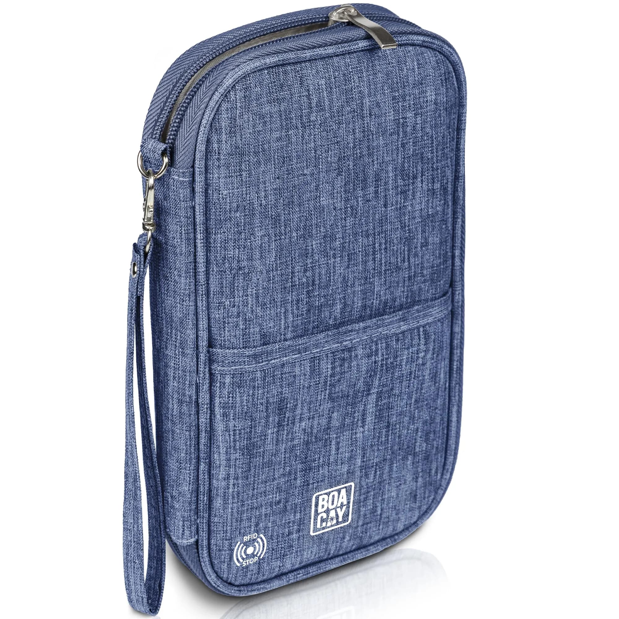 BOACAY RFID Blocking Travel Document Organizer with Wristlet, Family Passport Holder & Wallet 13cm x 22.5cm (Violet Blue) | Waterproof Case for Cards, Boarding Pass, Money - main product image