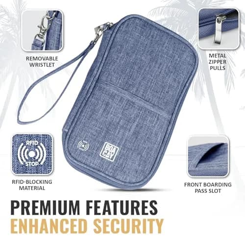 BOACAY RFID Blocking Travel Document Organizer with Wristlet, Family Passport Holder & Wallet 13cm x 22.5cm (Violet Blue) | Waterproof Case for Cards, Boarding Pass, Money thumbnail 2