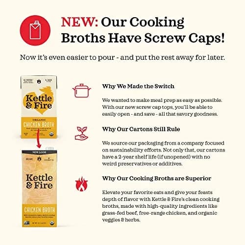 Kettle & Fire Organic Vegetable Cooking Broth Low Sodium 946ml (32 Ounce) | USDA Organic, Vegan, Gluten-Free thumbnail 4