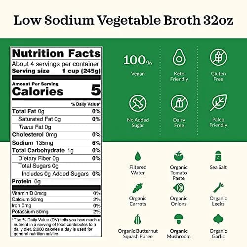 Kettle & Fire Organic Vegetable Cooking Broth Low Sodium 946ml (32 Ounce) | USDA Organic, Vegan, Gluten-Free thumbnail 2
