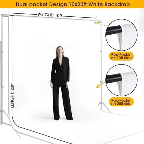 CPLIRIS 10x20ft White Backdrop for Photography | Thick Polyester, Seamless & Wrinkle-Resistant thumbnail 2