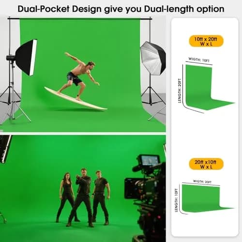 CPLIRIS 10x20ft Green Screen Backdrop for Photography, Dual-Size Dual-Pocket Design | Seamless Chromakey Background for Photoshoot & Video thumbnail 3
